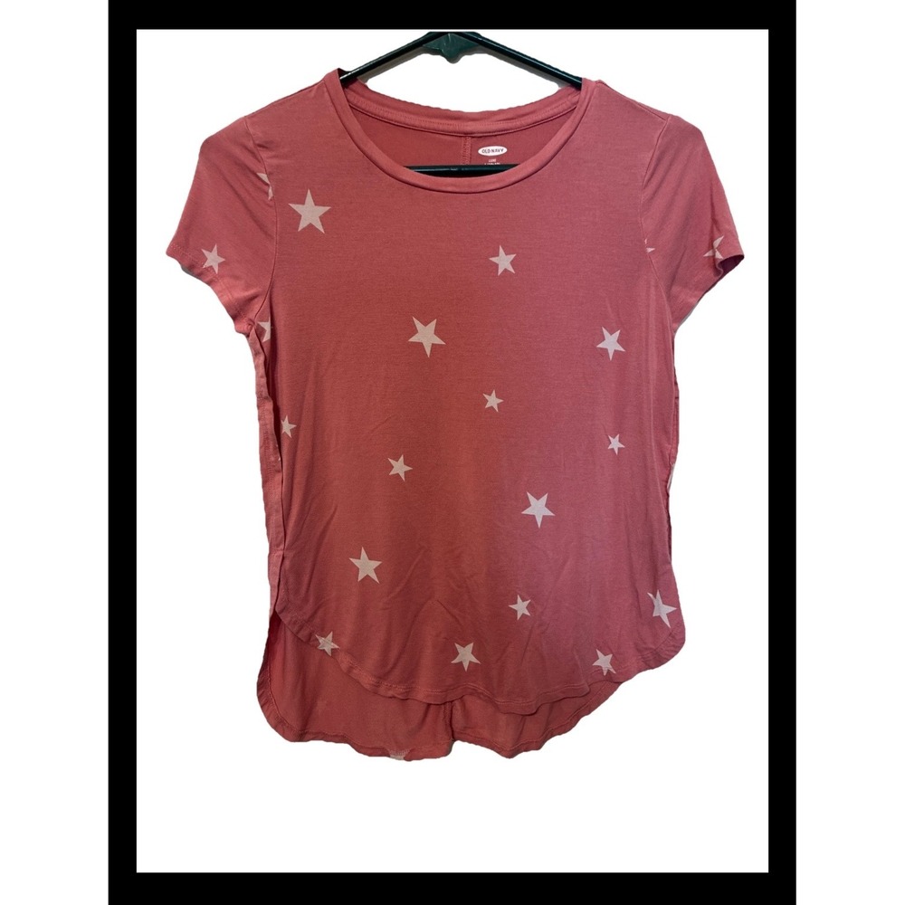 Old Navy Girls Pink Star Print Short Sleeve High Low T-Shirt Size L 10-12